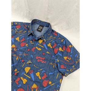 Chucky Short Sleeve Good Guys Shirt Mens Large Blue All Over Print  Button Front
